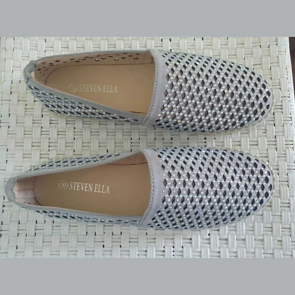 Steven Ella Silver Sparkle Ooen Weave Flats Sz 10